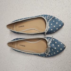 Express Denim Polka Dot Pointed Flats Size 8